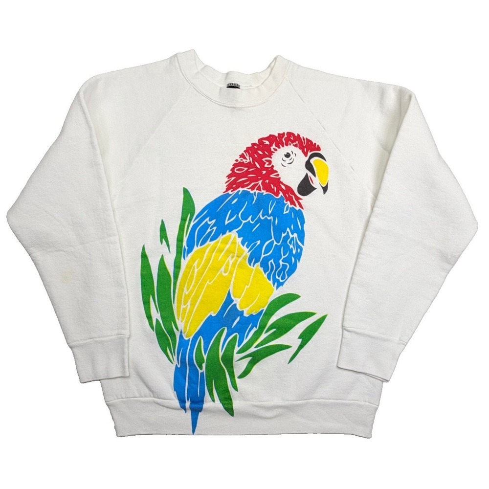 Vintage 80s Screen Stars Macaw Parrot Sweatshirt Medium USA Made Tropical Bird